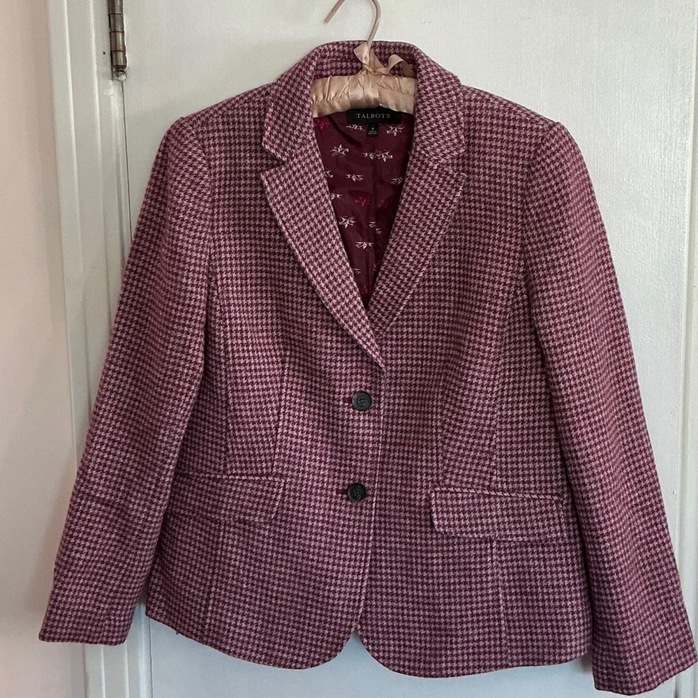 Talbots Wool Blend Women's Blazer in Pink Houndstooth sz 6